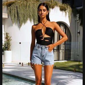 Black Halter Cutout bodysuit